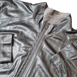 Overland Mens M Lamb Leather Jacket Reversible Black Gray Smooth Suede Full Zip